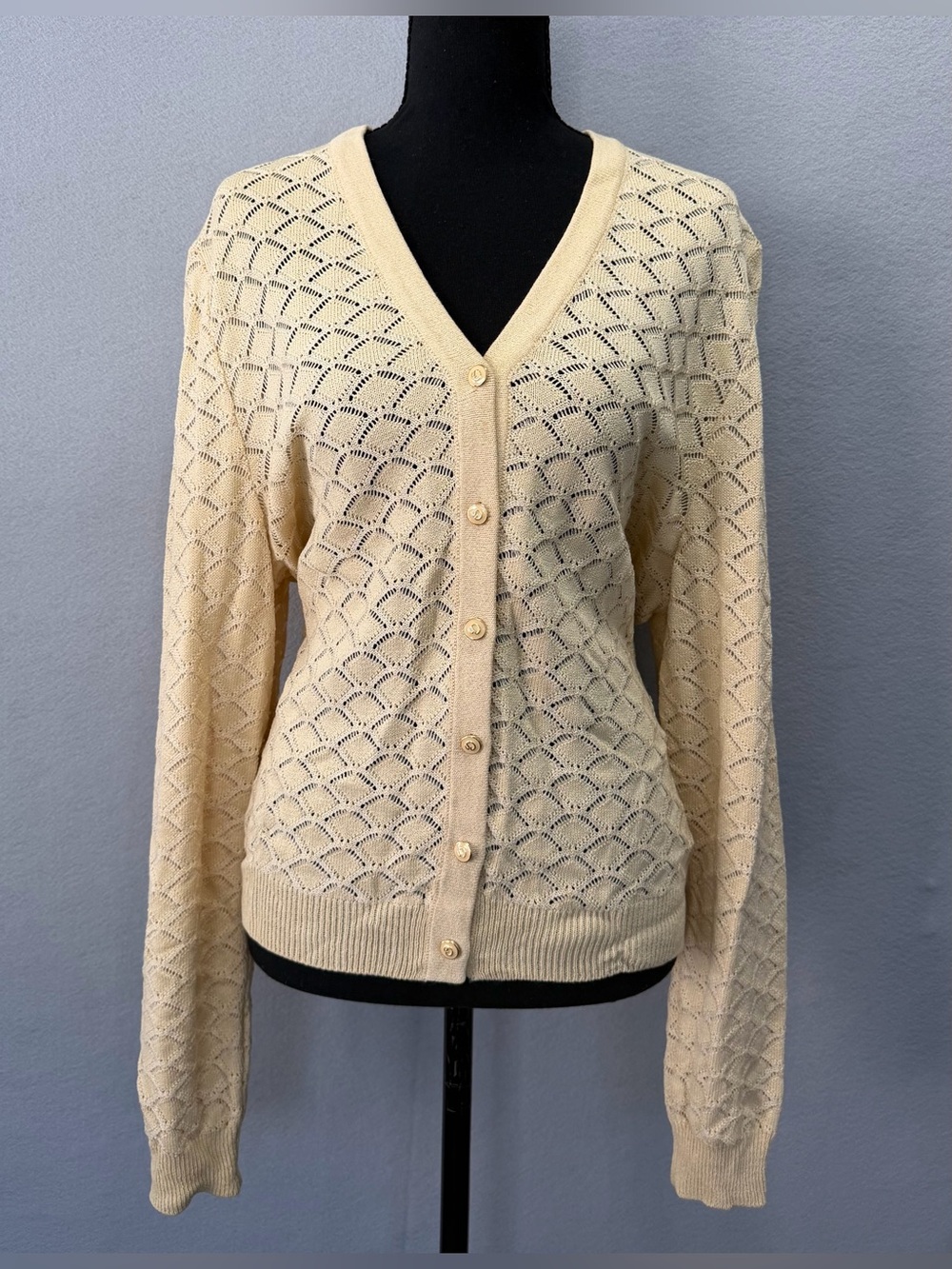 St John Collection By Marie Light Yellow Crochet Sweater Jacket Cardigan Large